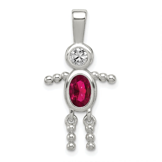 Sterling Silver Rhodium-Plated Cz & July Glass Boy Pendant