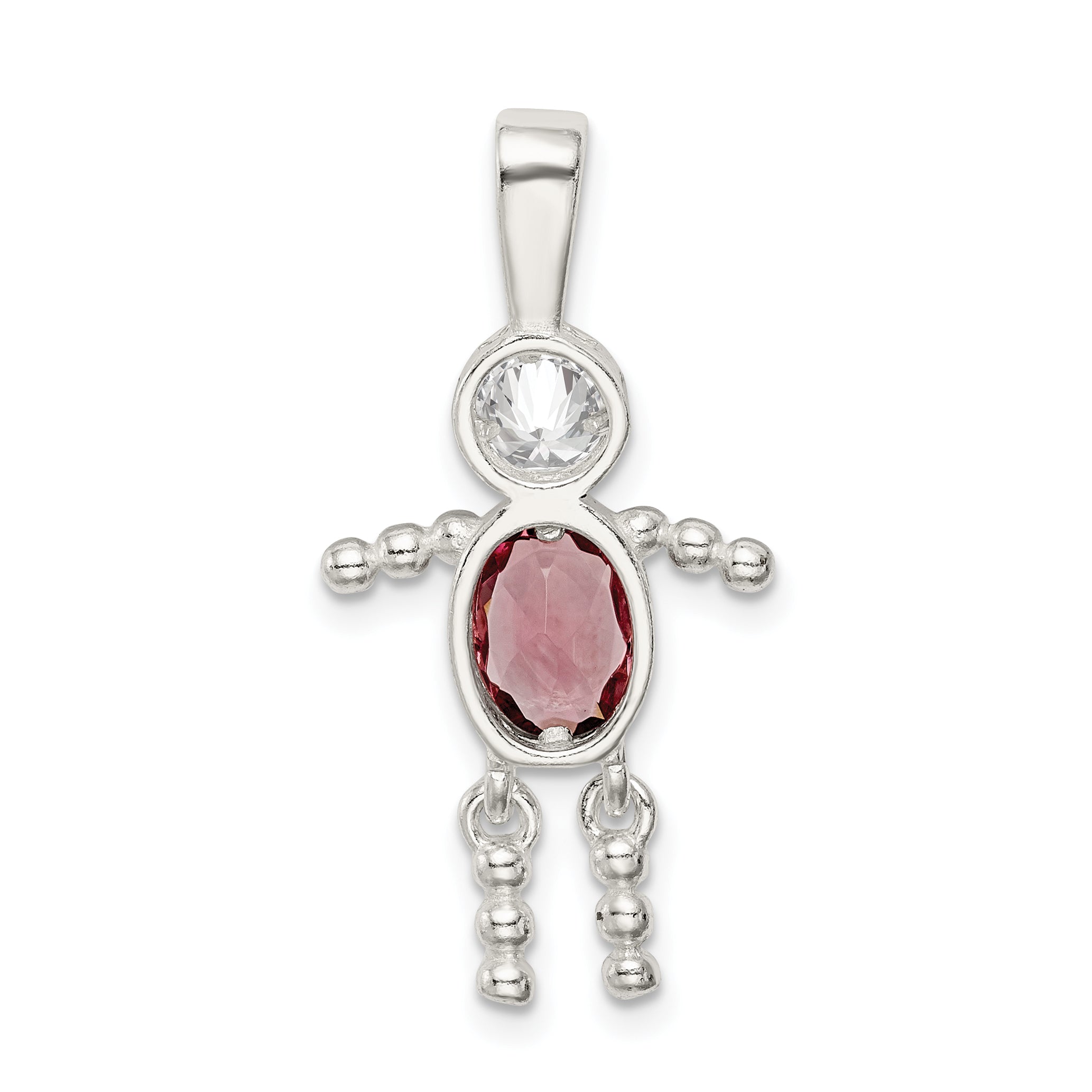 Sterling Silver Rhodium-Plated Cz & June Glass Boy Pendant