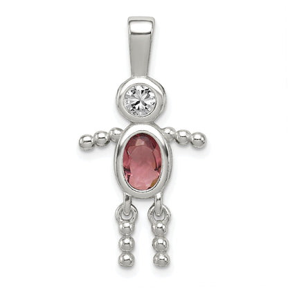 Sterling Silver Rhodium-Plated Cz & June Glass Boy Pendant