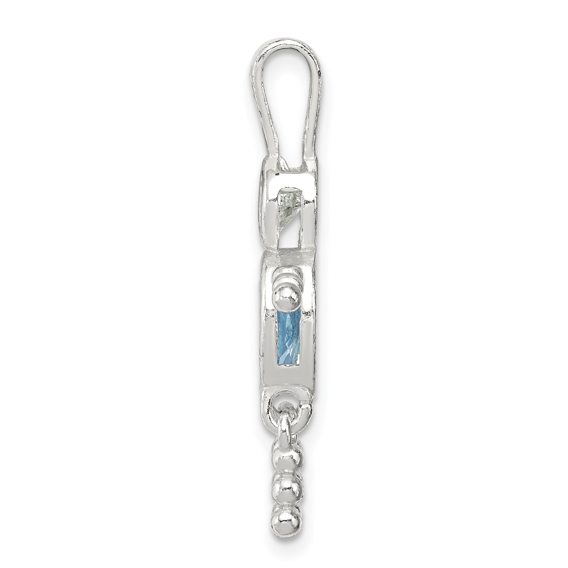 Sterling Silver Rhodium-Plated Cz & March Glass Boy Pendant