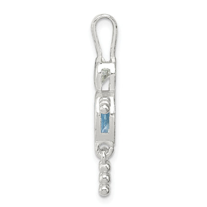 Sterling Silver Rhodium-Plated Cz & March Glass Boy Pendant