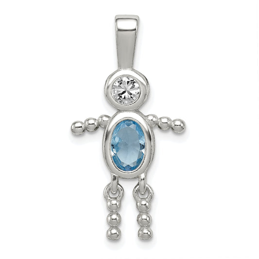 Sterling Silver Rhodium-Plated Cz & March Glass Boy Pendant