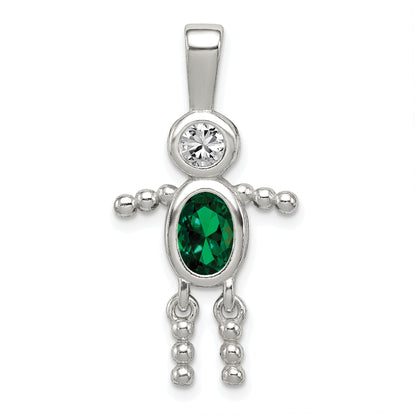 Sterling Silver Rhodium-Plated Cz & May Glass Boy Pendant