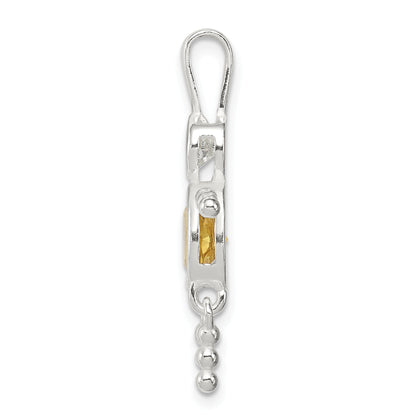 Sterling Silver Rhodium-Plated Cz & November Glass Boy Pendant