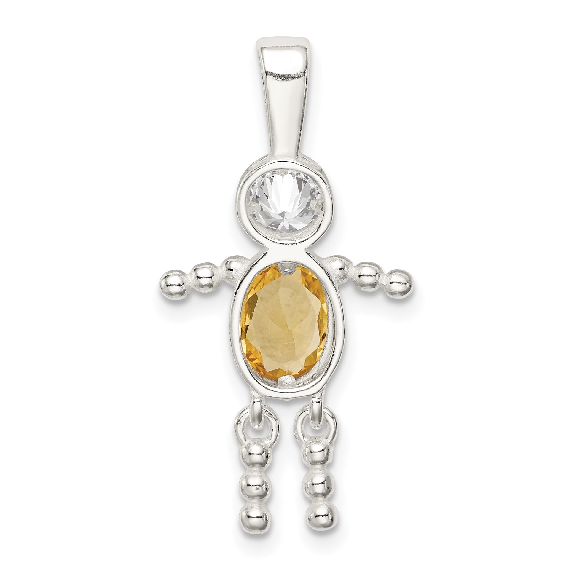 Sterling Silver Rhodium-Plated Cz & November Glass Boy Pendant