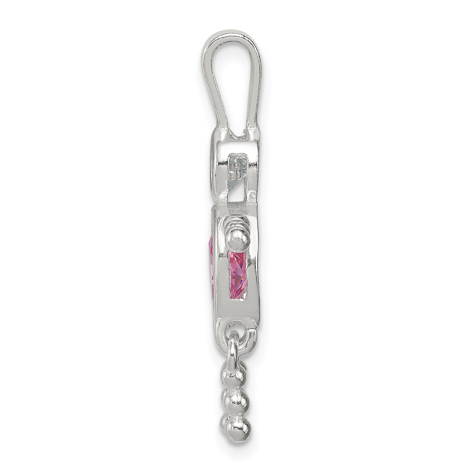 Sterling Silver Rhodium-Plated Cz & October Pink Boy Pendant