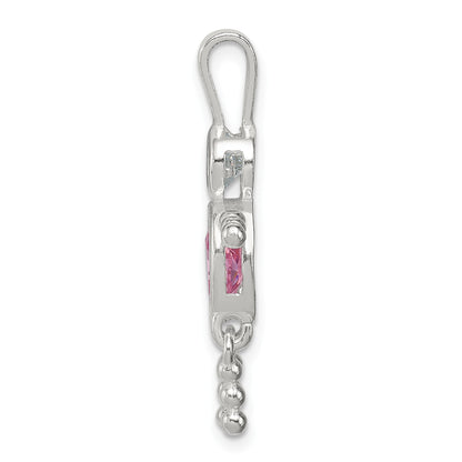 Sterling Silver Rhodium-Plated Cz & October Pink Boy Pendant