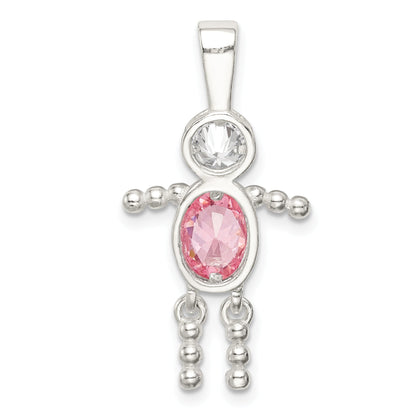 Sterling Silver Rhodium-Plated Cz & October Pink Boy Pendant