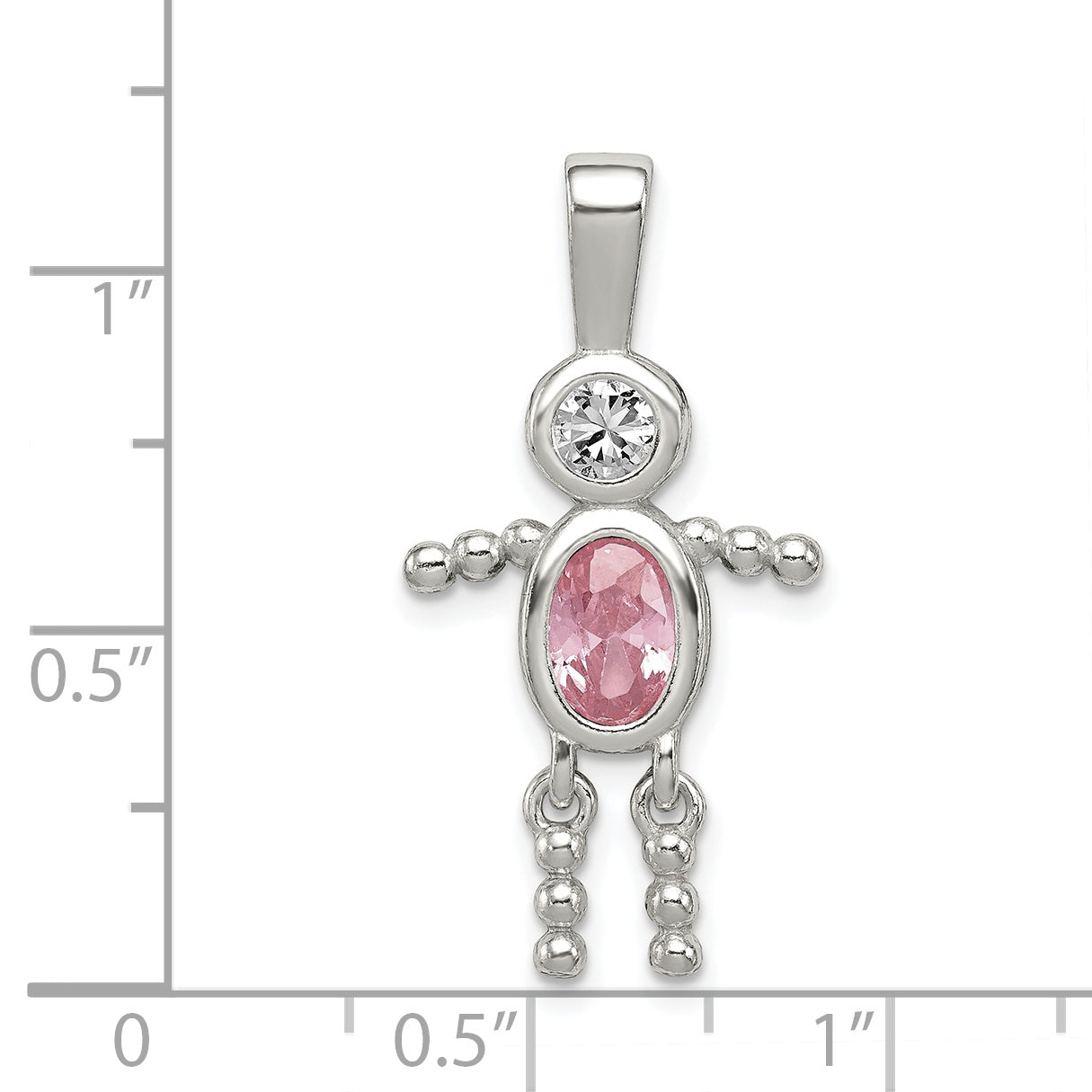 Sterling Silver Rhodium-Plated Cz & October Pink Boy Pendant