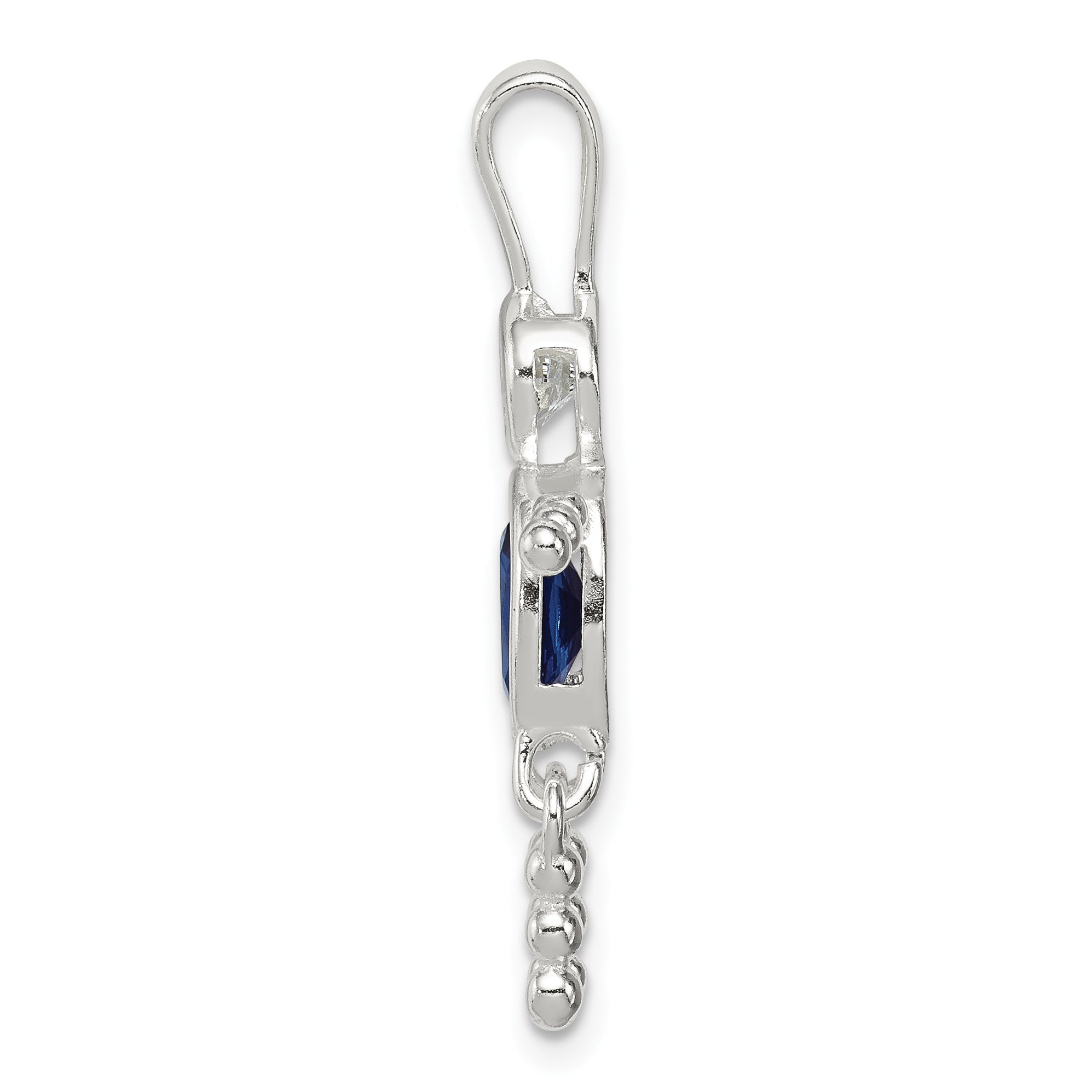 Sterling Silver Rhodium-Plated Cz & September Glass Boy Pendant