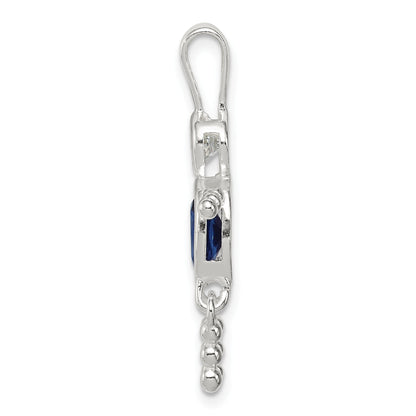 Sterling Silver Rhodium-Plated Cz & September Glass Boy Pendant