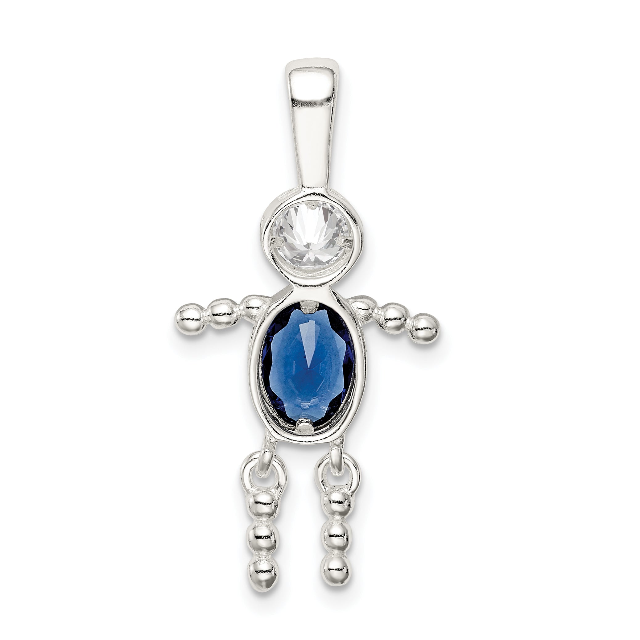 Sterling Silver Rhodium-Plated Cz & September Glass Boy Pendant