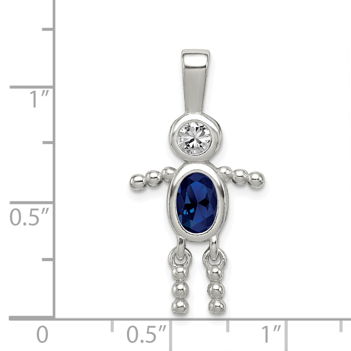 Sterling Silver Rhodium-Plated Cz & September Glass Boy Pendant