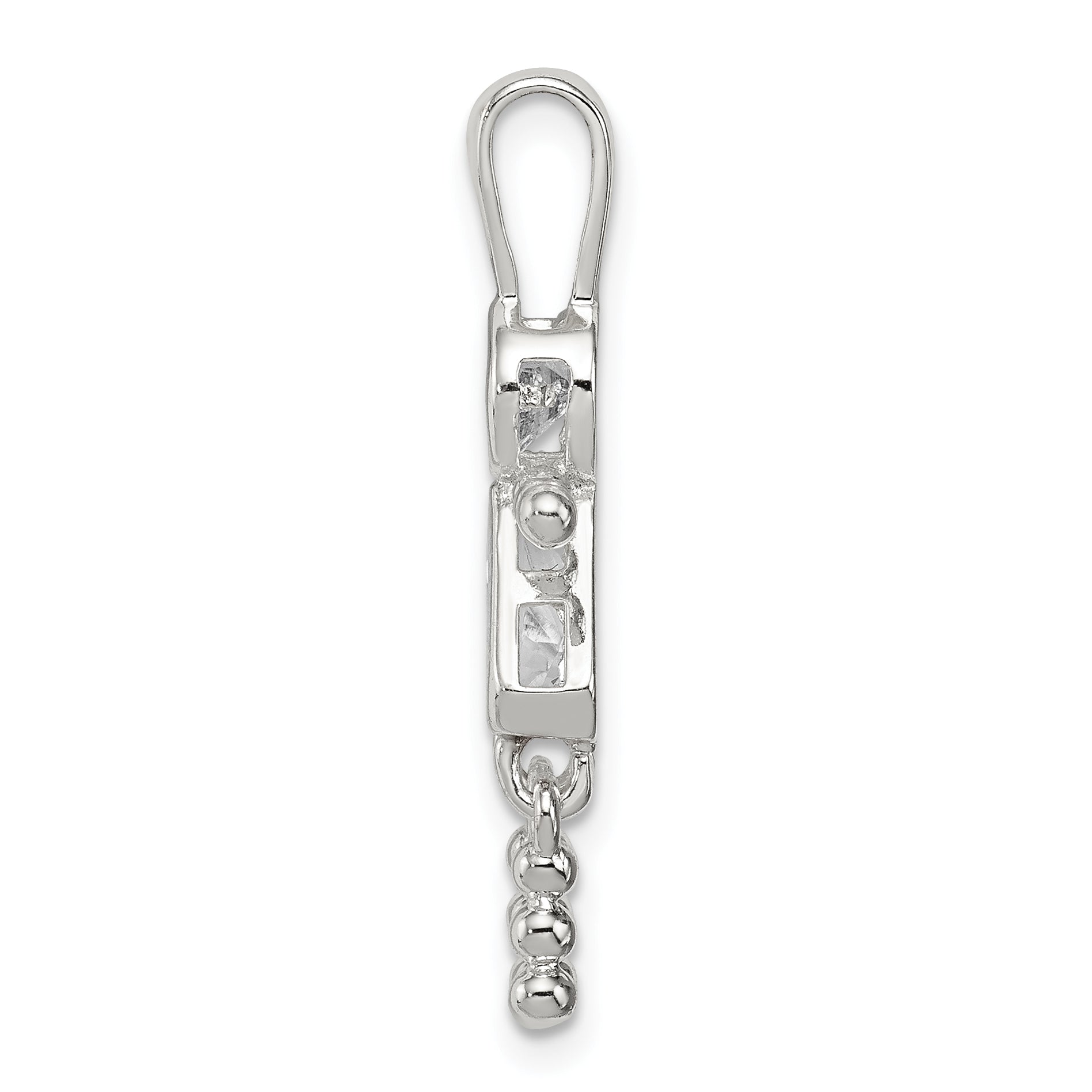 Sterling Silver Rhodium-Plated Cz & April Glass Girl Pendant