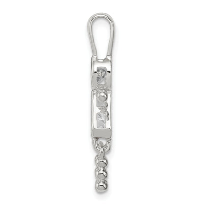 Sterling Silver Rhodium-Plated Cz & April Glass Girl Pendant