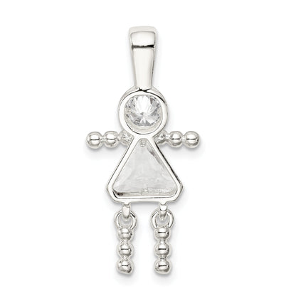 Sterling Silver Rhodium-Plated Cz & April Glass Girl Pendant
