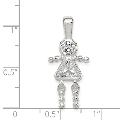 Sterling Silver Rhodium-Plated Cz & April Glass Girl Pendant