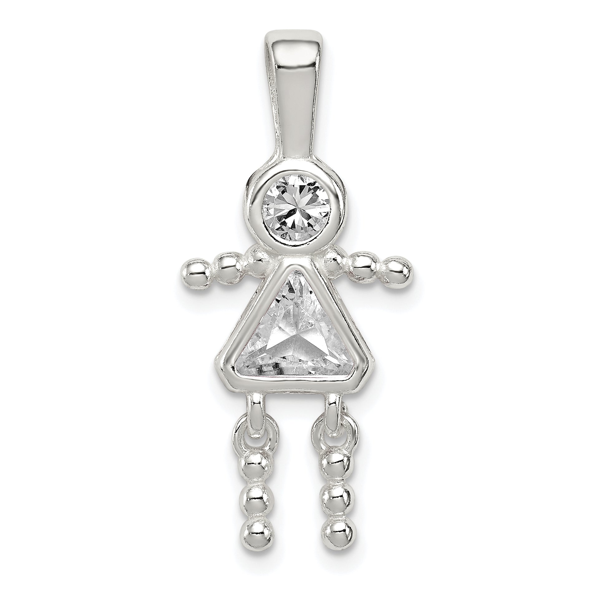 Sterling Silver Rhodium-Plated Cz & April Glass Girl Pendant