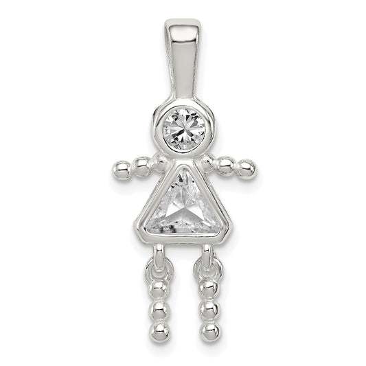 Sterling Silver Rhodium-Plated Cz & April Glass Girl Pendant