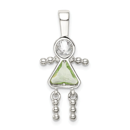 Sterling Silver Rhodium-Plated Cz & August Glass Girl Pendant