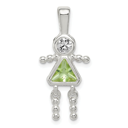 Sterling Silver Rhodium-Plated Cz & August Glass Girl Pendant