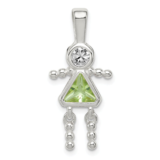 Sterling Silver Rhodium-Plated Cz & August Glass Girl Pendant
