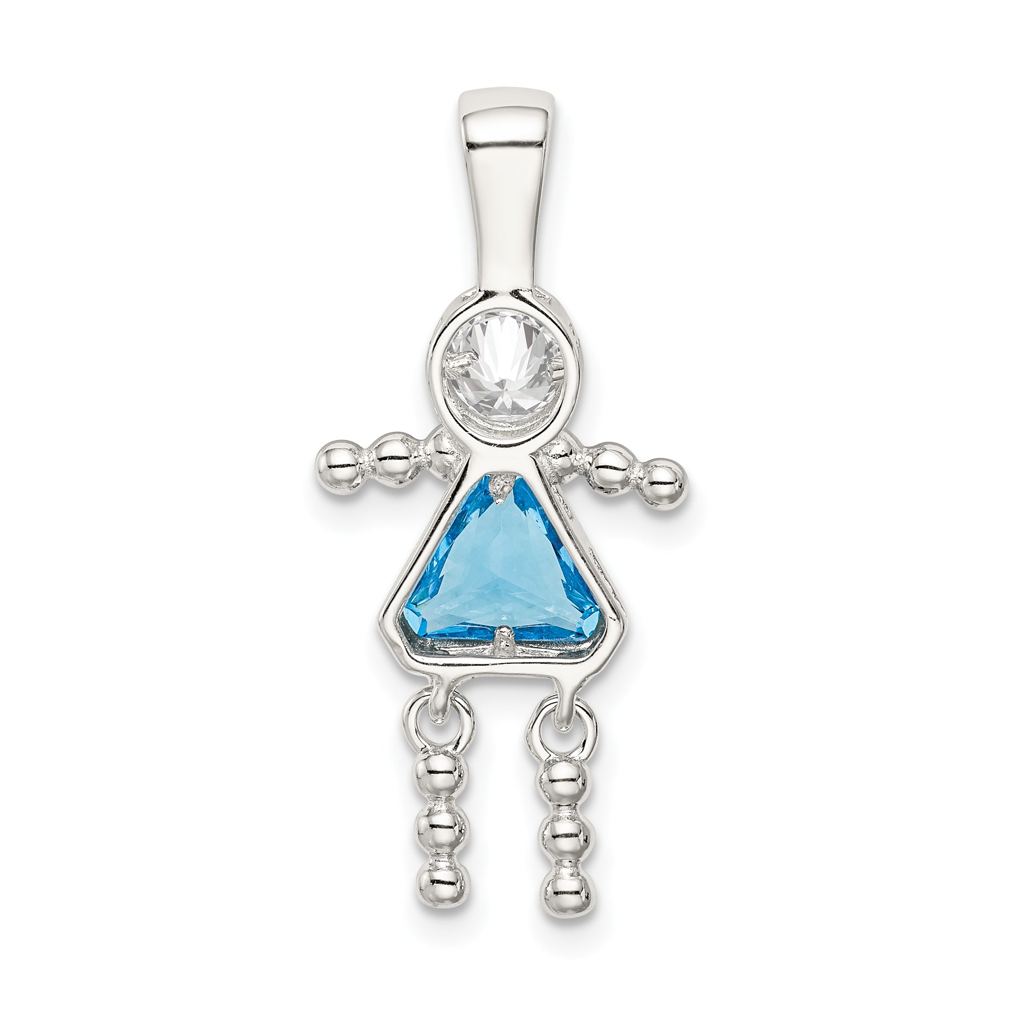 Sterling Silver Rhodium-Plated Cz & December Glass Girl Pendant