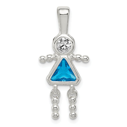 Sterling Silver Rhodium-Plated Cz & December Glass Girl Pendant