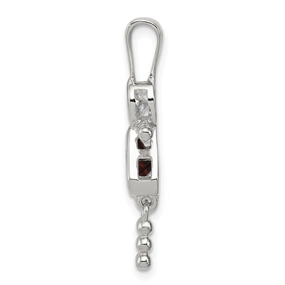 Sterling Silver Rhodium-Plated Cz & February Glass Girl Pendant