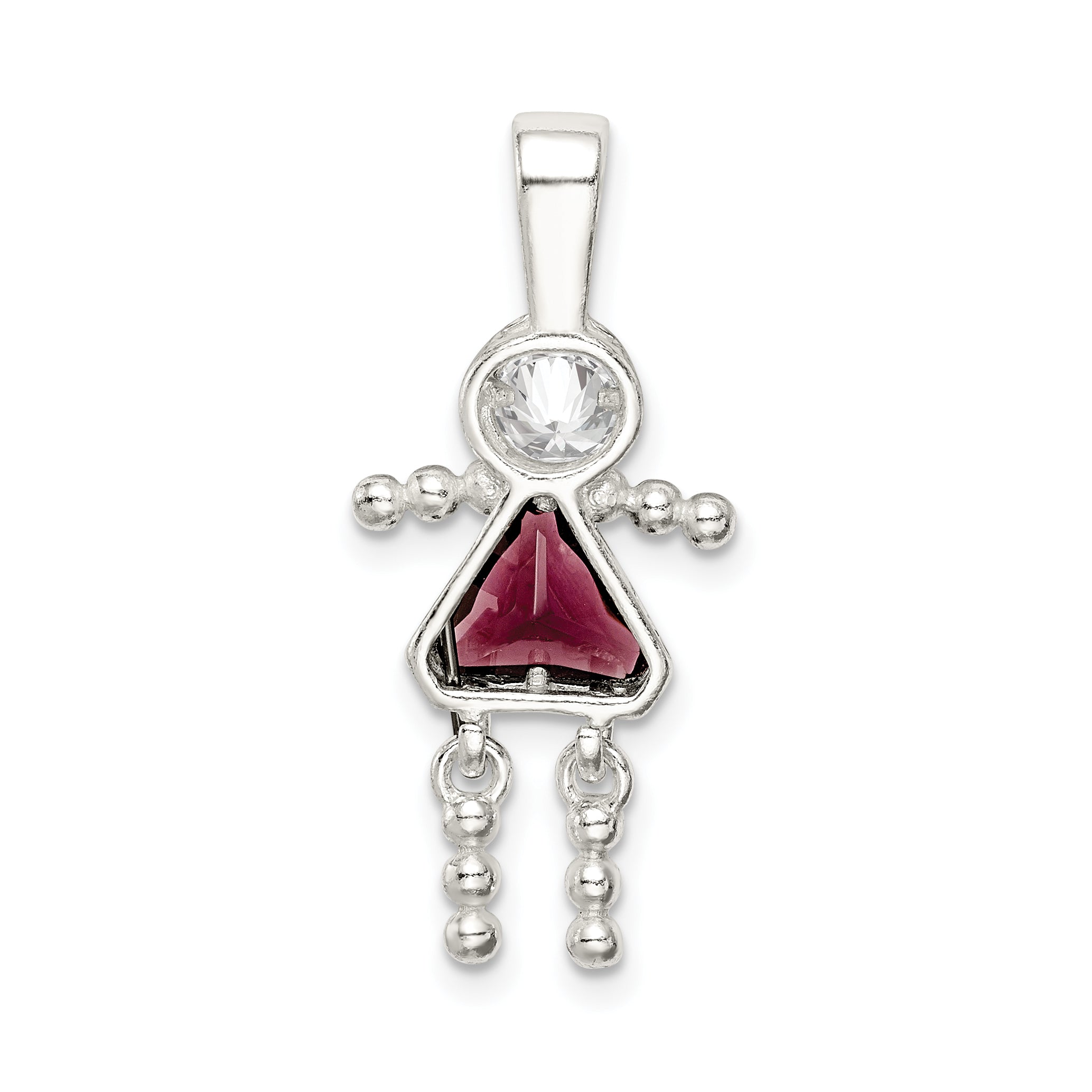 Sterling Silver Rhodium-Plated Cz & February Glass Girl Pendant