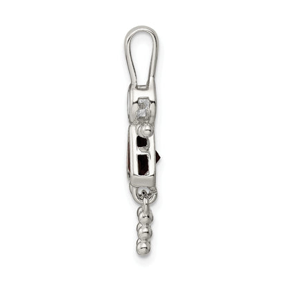 Sterling Silver Rhodium-Plated Cz & January Glass Girl Pendant