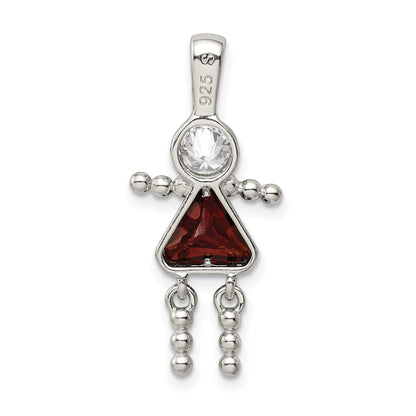 Sterling Silver Rhodium-Plated Cz & January Glass Girl Pendant