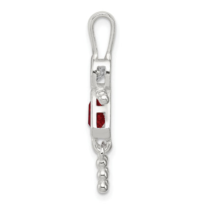 Sterling Silver Rhodium-Plated Cz & July Glass Girl Pendant
