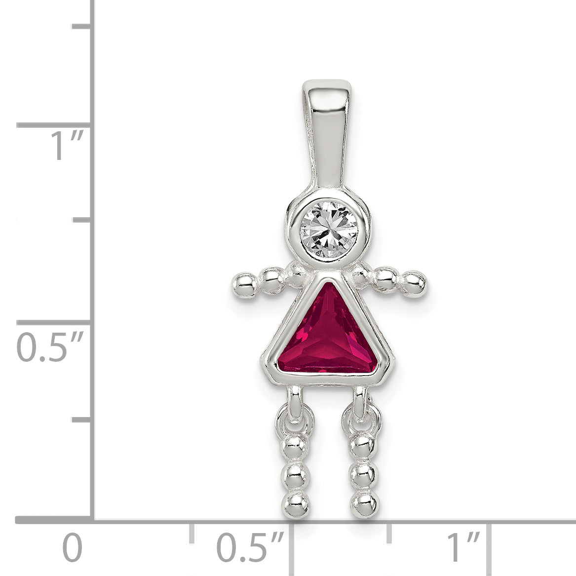 Sterling Silver Rhodium-Plated Cz & July Glass Girl Pendant