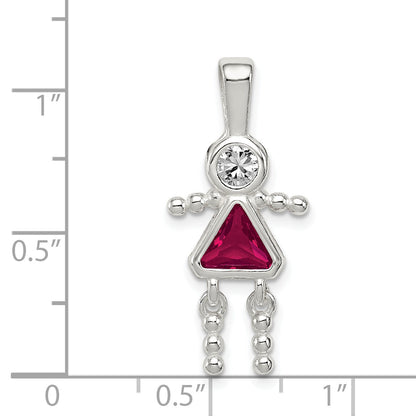 Sterling Silver Rhodium-Plated Cz & July Glass Girl Pendant