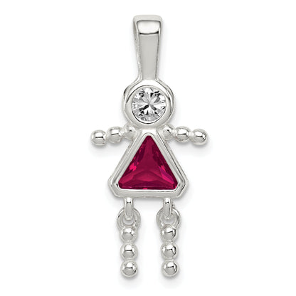 Sterling Silver Rhodium-Plated Cz & July Glass Girl Pendant
