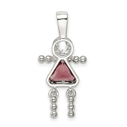 Sterling Silver Rhodium-Plated Cz & June Glass Girl Pendant