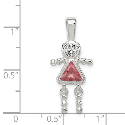 Sterling Silver Rhodium-Plated Cz & June Glass Girl Pendant