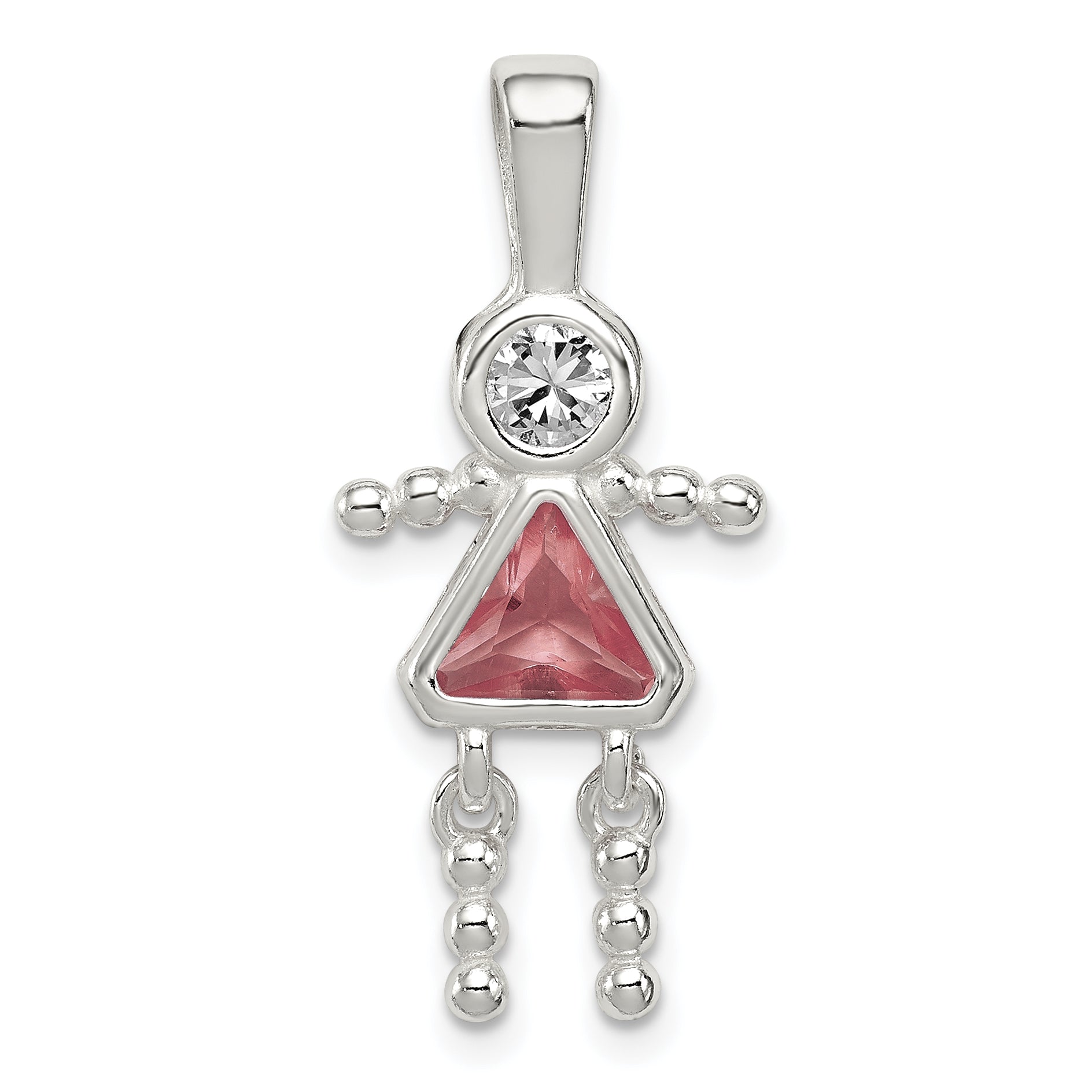 Sterling Silver Rhodium-Plated Cz & June Glass Girl Pendant