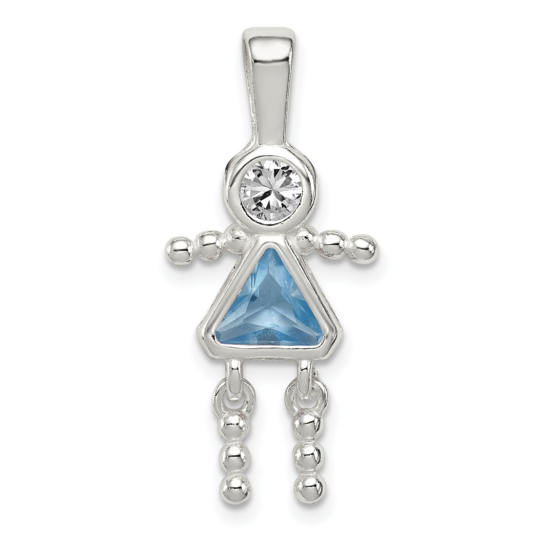 Sterling Silver Rhodium-Plated Cz & March Glass Girl Pendant