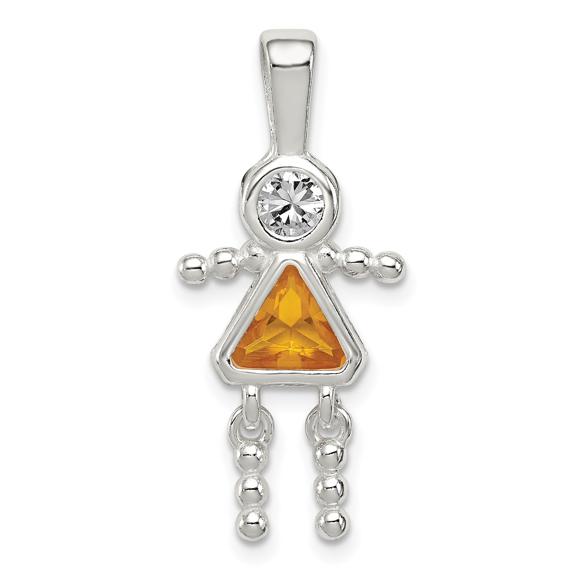 Sterling Silver Rhodium-Plated Cz & November Glass Girl Pendant