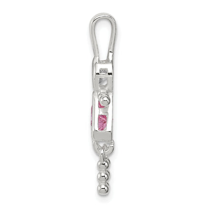 Sterling Silver Rhodium-Plated Cz & October Pink Girl Pendant