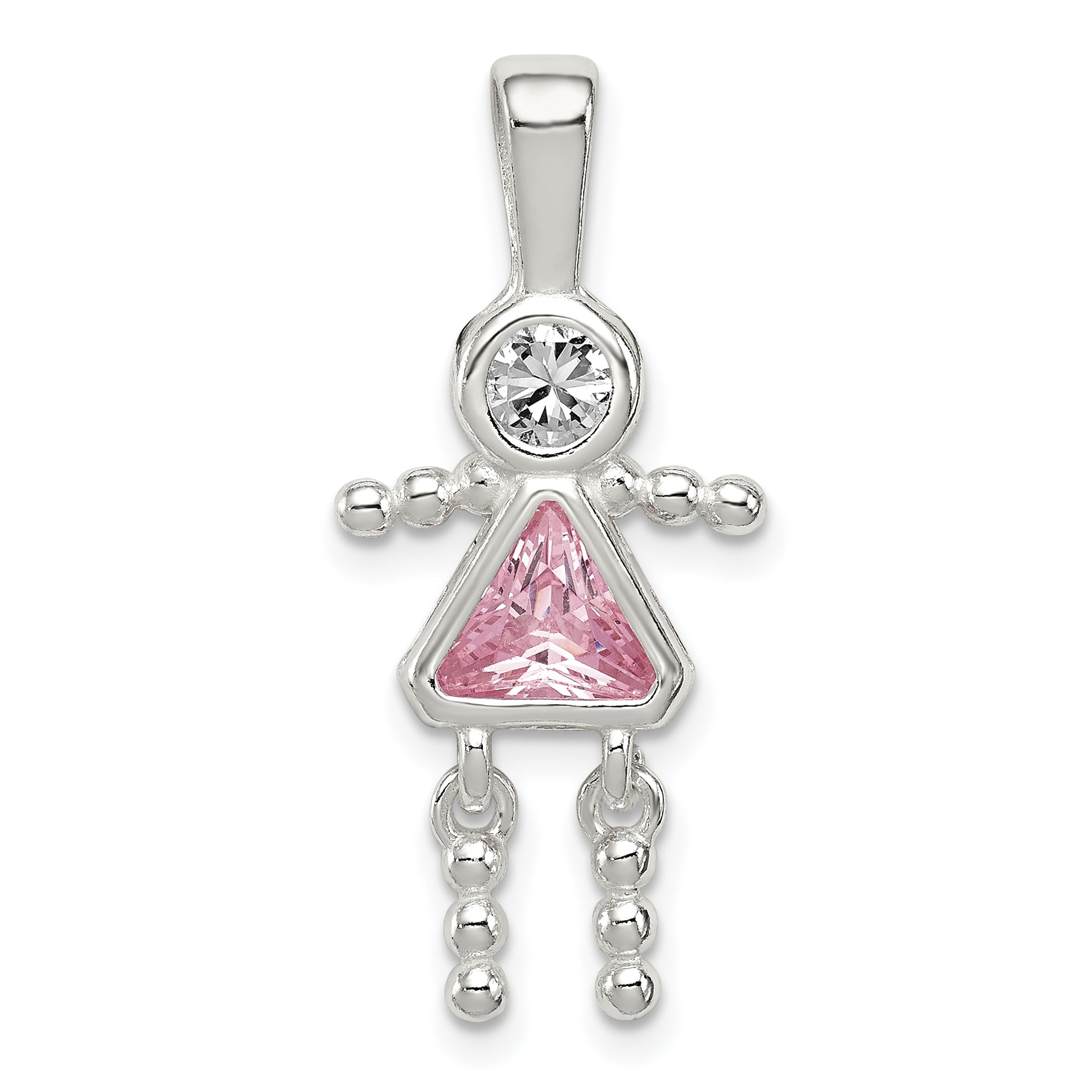 Sterling Silver Rhodium-Plated Cz & October Pink Girl Pendant