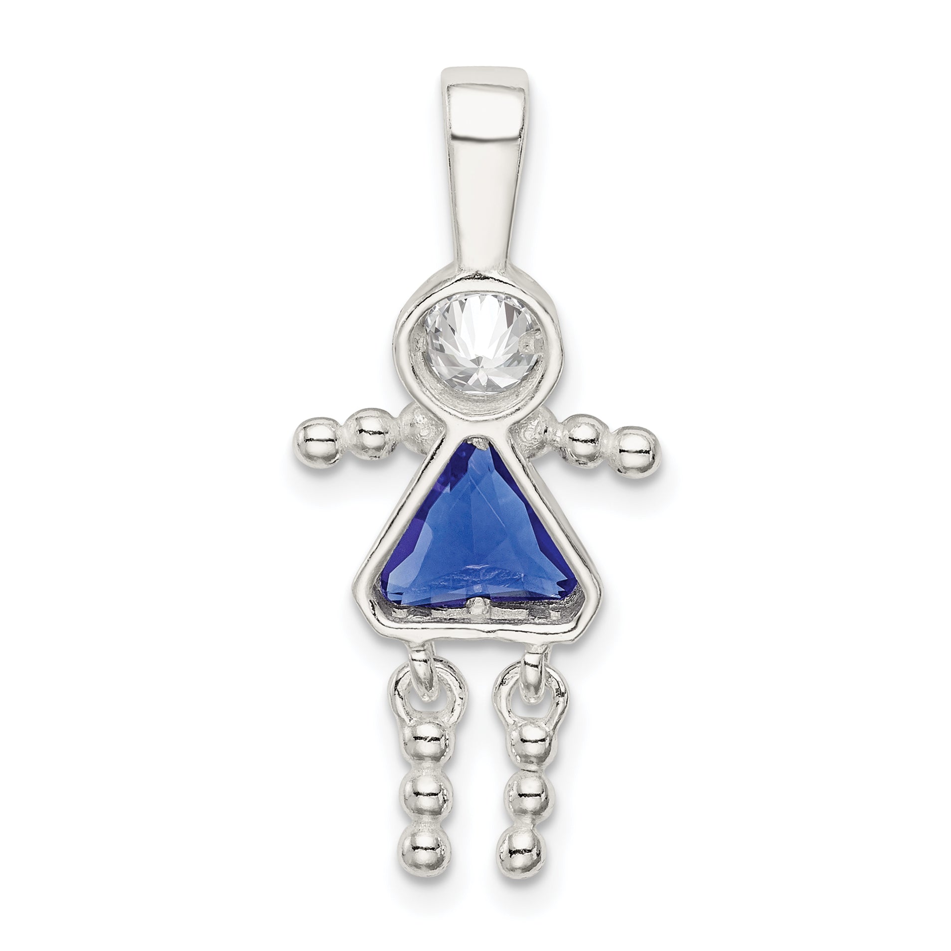 Sterling Silver Rhodium-Plated Cz & September Glass Girl Pendant