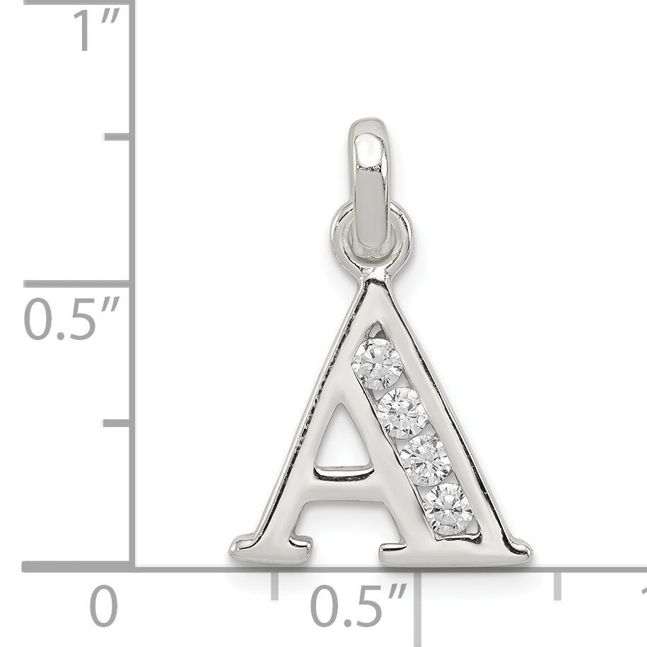 Sterling Silver White Cz Letter A Initial Pendant