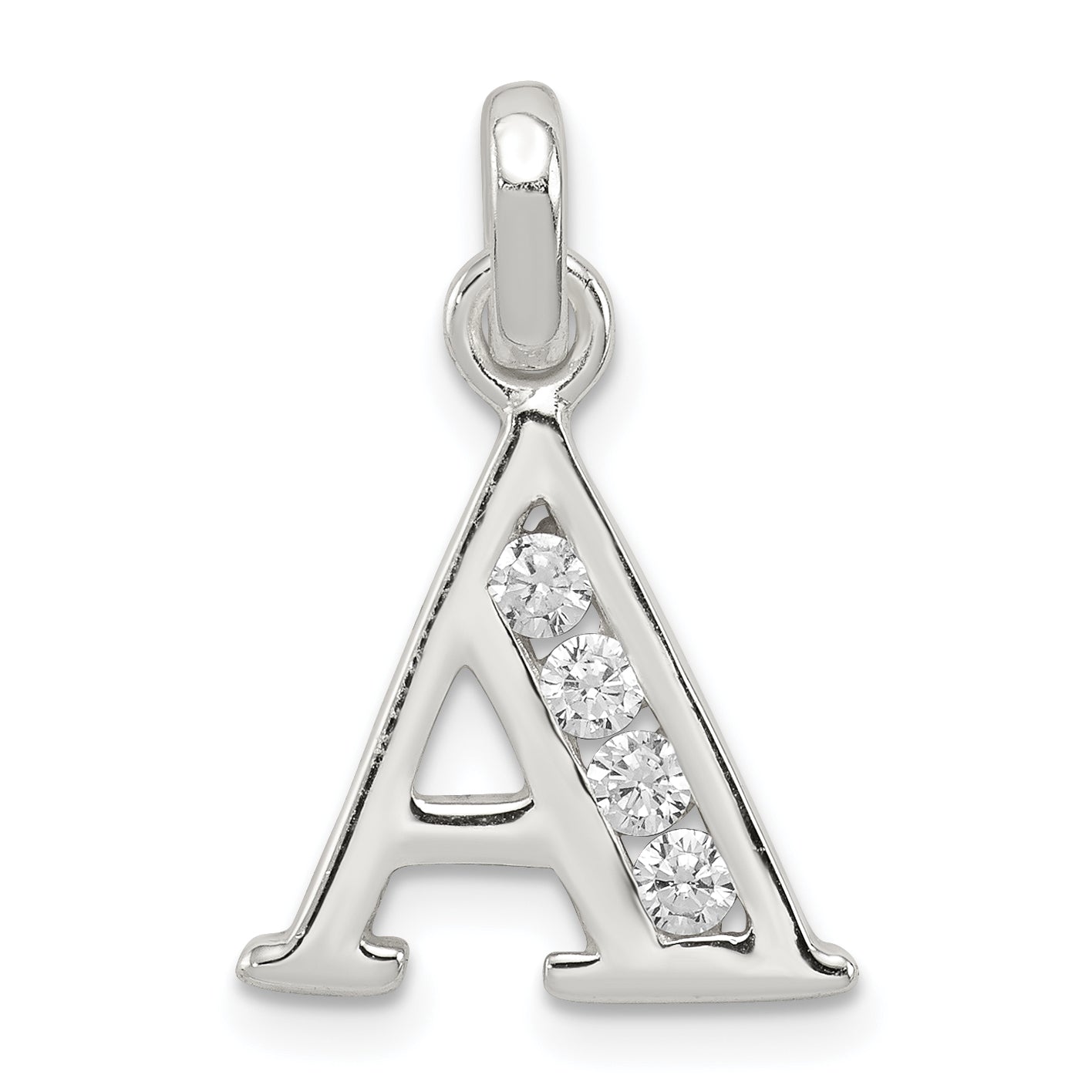 Sterling Silver White Cz Letter A Initial Pendant