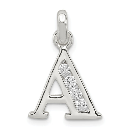 Sterling Silver White Cz Letter A Initial Pendant