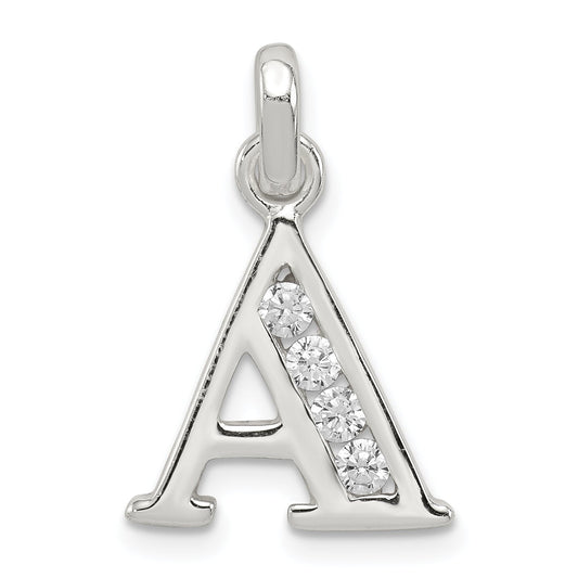 Sterling Silver White Cz Letter A Initial Pendant