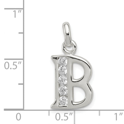 Sterling Silver White Cz Letter B Initial Pendant