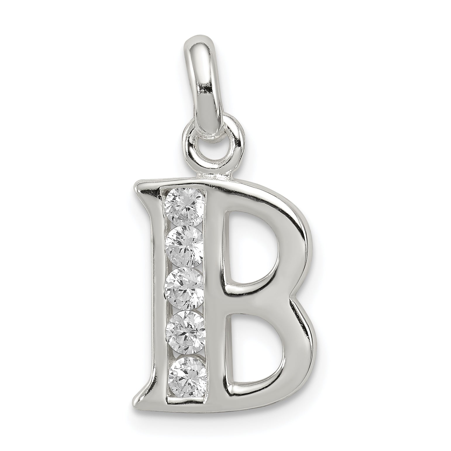 Sterling Silver White Cz Letter B Initial Pendant